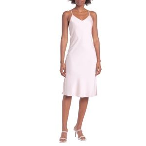 Sam Edelman Satin Crepe V Neck Camisole Slip Midi Dress Blush Pink Size 14 NWT